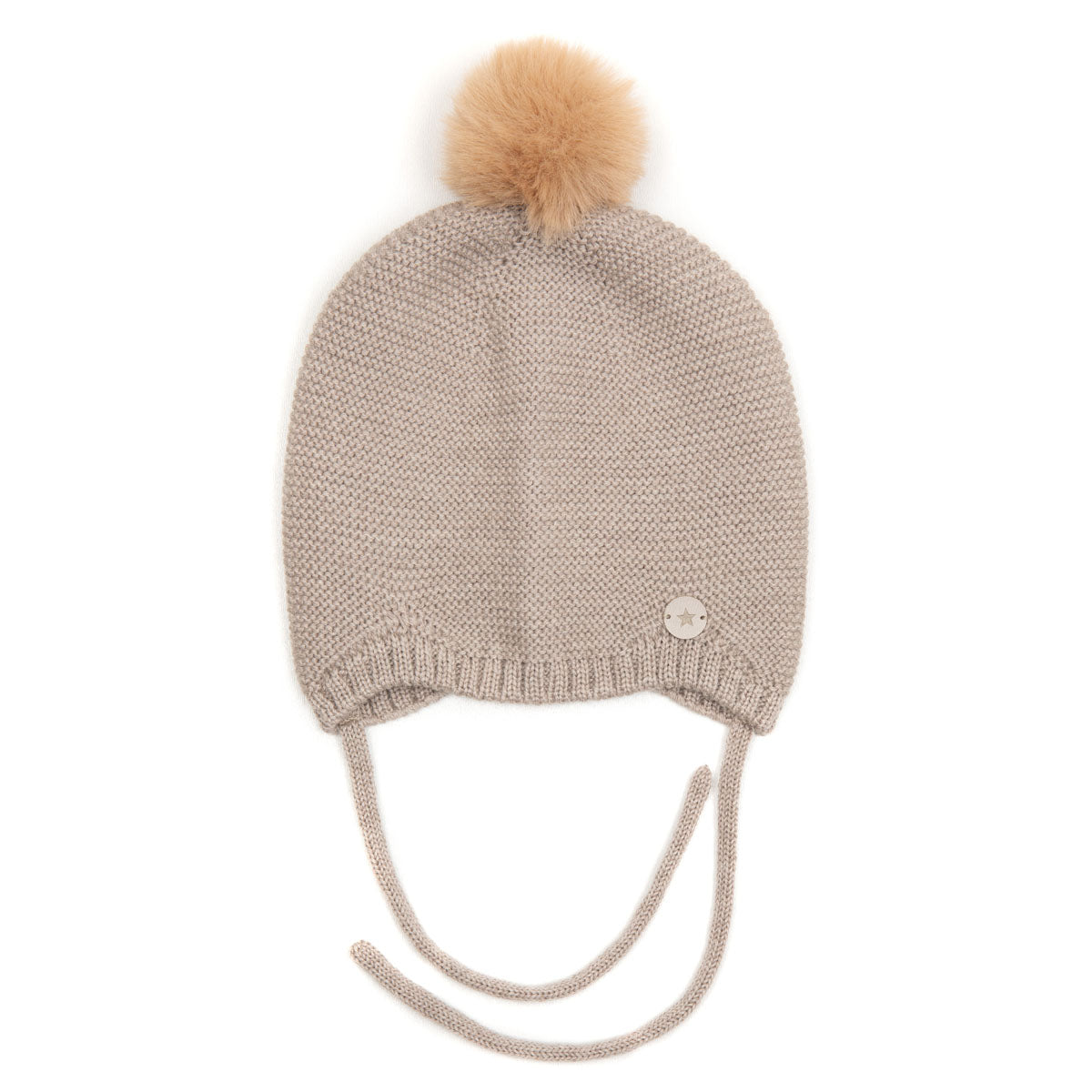 SOFT baby hat w/cashmere and faux fur pom pom